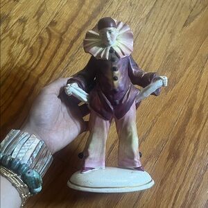 Hand-Painted Pierrot Clown Figurine in Purple and Cream - Decorative Home Art